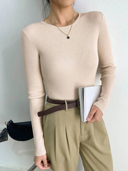 Krakow Ribbed Knit Crew Neck Fitted Pullover Sweater