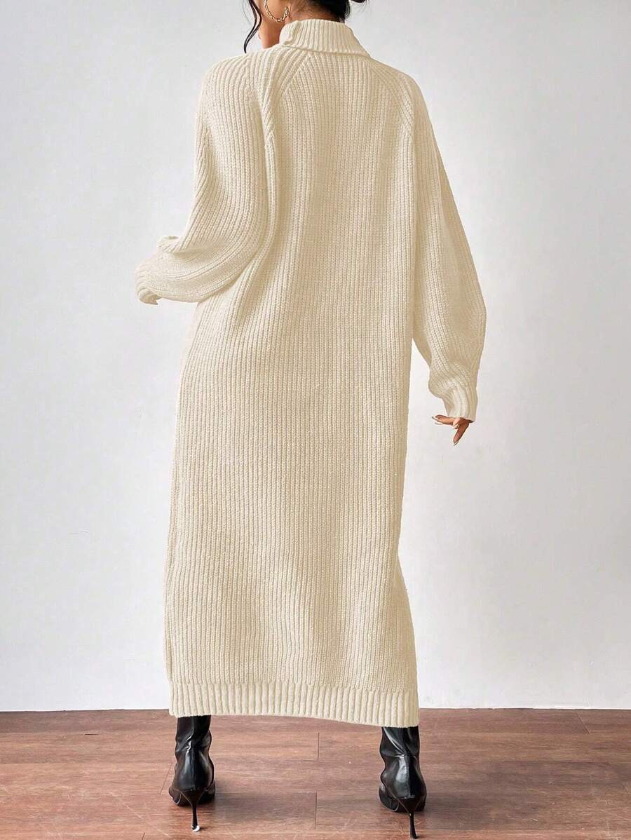 Anya High Neck Raglan Sleeve Sweater Dress - Black