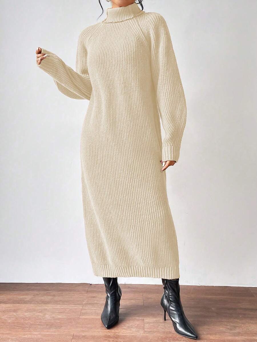 Anya High Neck Raglan Sleeve Sweater Dress - Blue