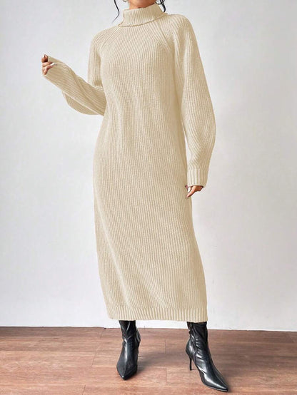 Anya High Neck Raglan Sleeve Sweater Dress - Blue