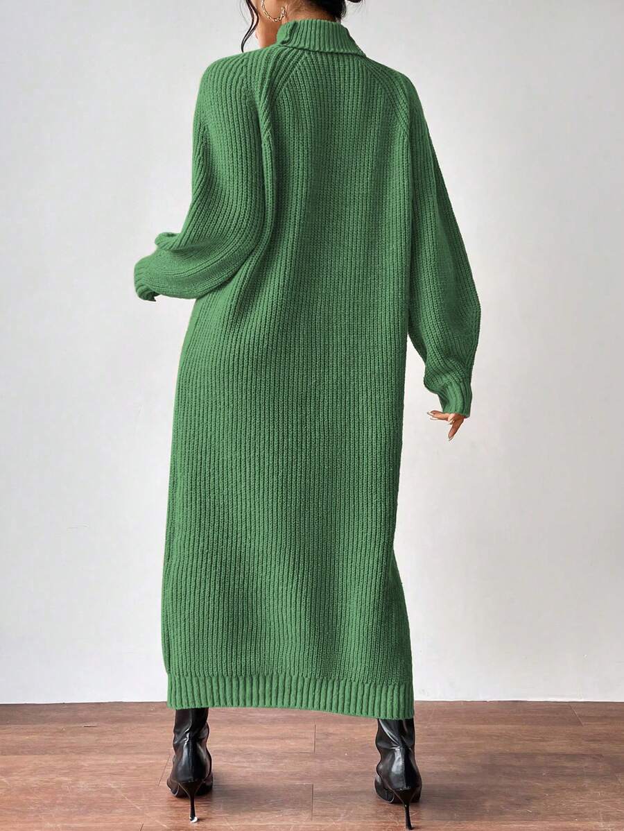 Anya High Neck Raglan Sleeve Sweater Dress - Red