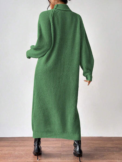 Anya High Neck Raglan Sleeve Sweater Dress - Red