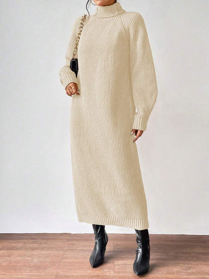 Anya High Neck Raglan Sleeve Sweater Dress - Brown