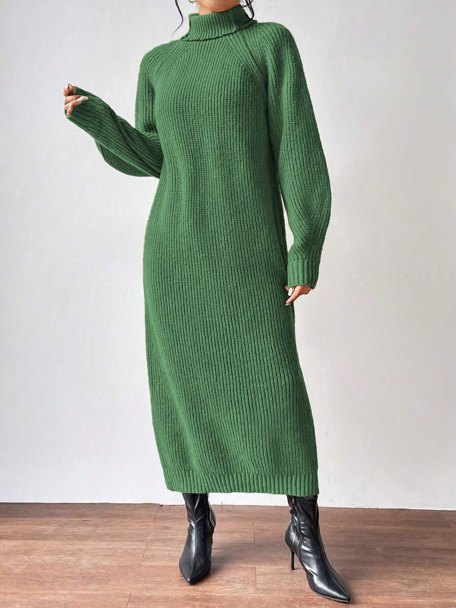Anya High Neck Raglan Sleeve Sweater Dress - Light Grey