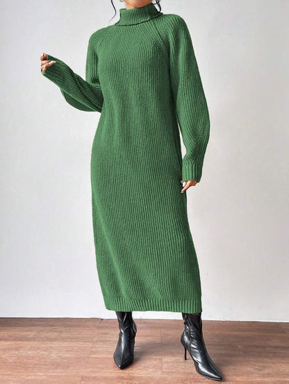 Anya High Neck Raglan Sleeve Sweater Dress - Light Grey