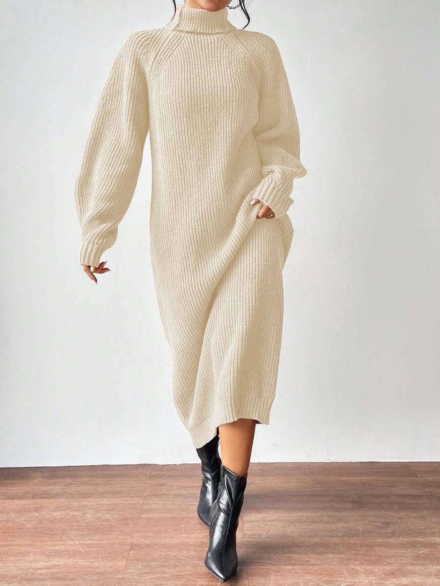 Anya High Neck Raglan Sleeve Sweater Dress - Camel