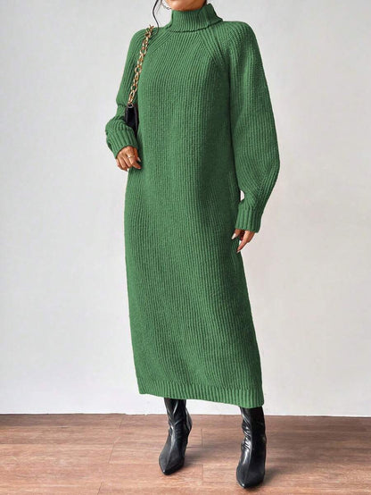 Anya High Neck Raglan Sleeve Sweater Dress - Dusty Pink