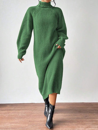 Anya High Neck Raglan Sleeve Sweater Dress - Red Violet