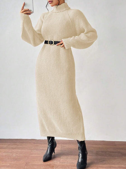 Anya High Neck Raglan Sleeve Sweater Dress - Green