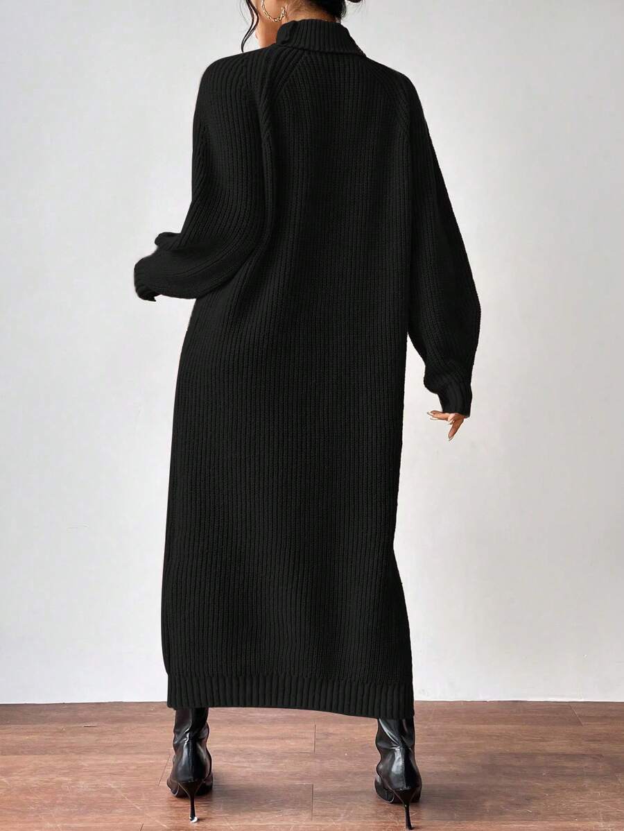 Anya High Neck Raglan Sleeve Sweater Dress - Beige