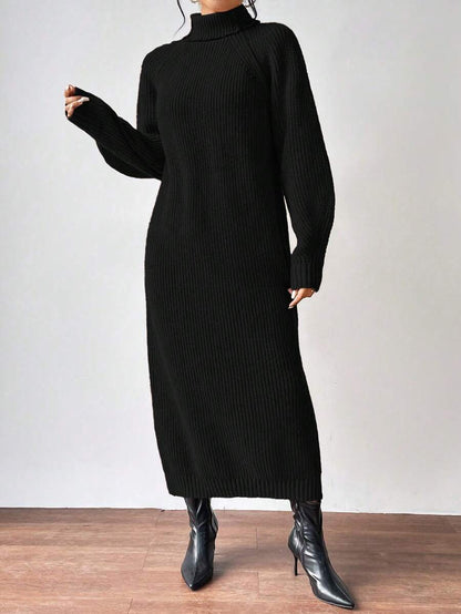 Anya High Neck Raglan Sleeve Sweater Dress - Blue