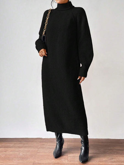 Anya High Neck Raglan Sleeve Sweater Dress - Brown