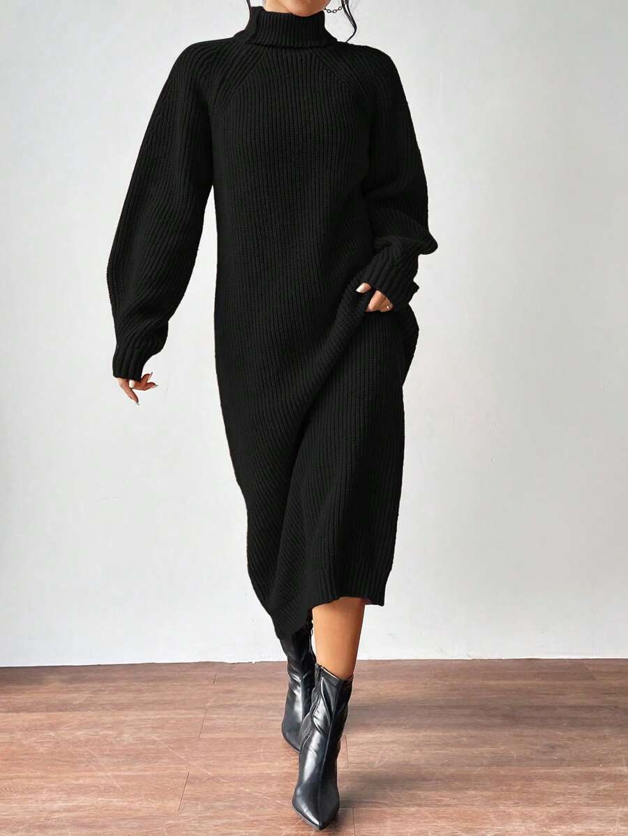 Anya High Neck Raglan Sleeve Sweater Dress - Camel