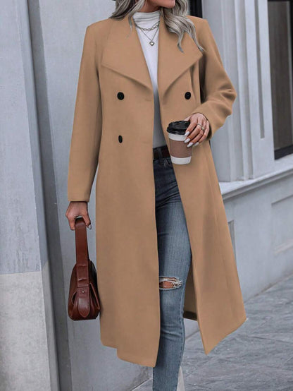 Graz Double Breasted Wool Look Long Overcoat - Camel