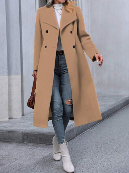 Graz Double Breasted Wool Look Long Overcoat