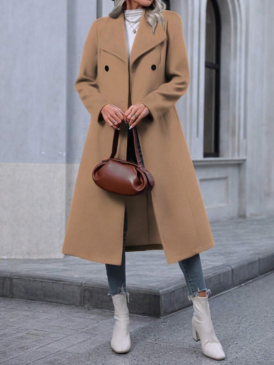 Graz Double Breasted Wool Look Long Overcoat