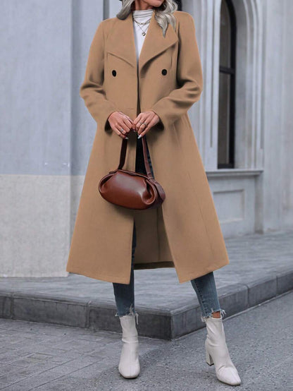Graz Double Breasted Wool Look Long Overcoat