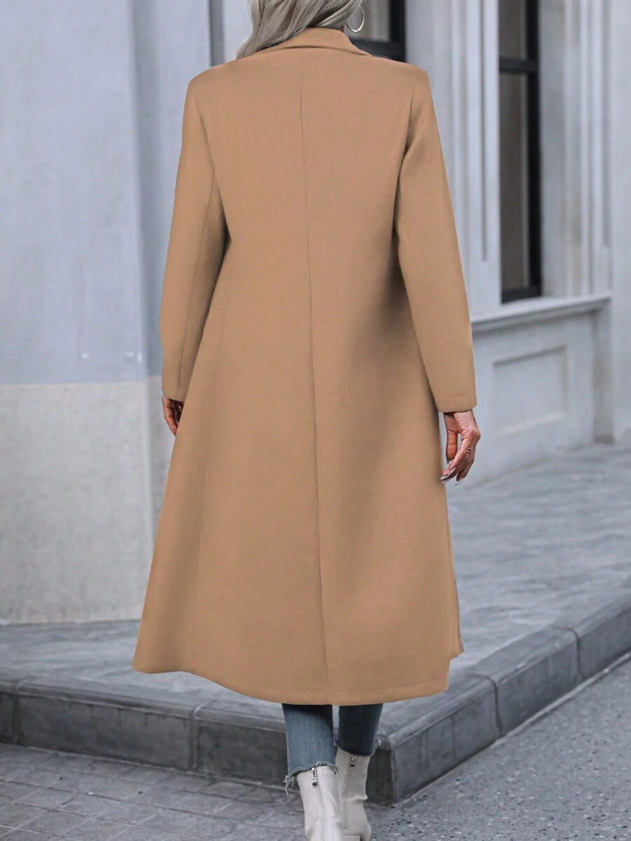 Graz Double Breasted Wool Look Long Overcoat