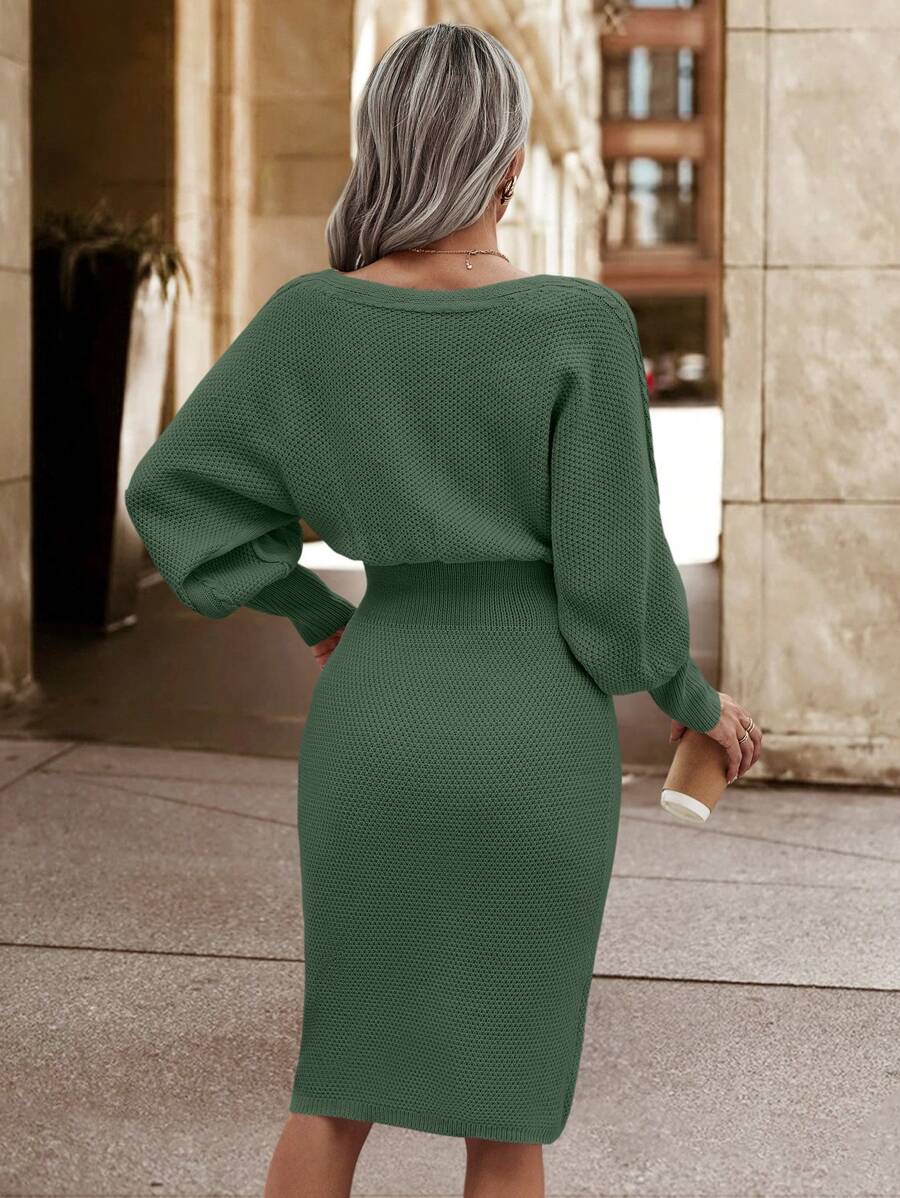 Ljubljana Batwing Sleeve Knit Bodycon Midi Sweater Dress