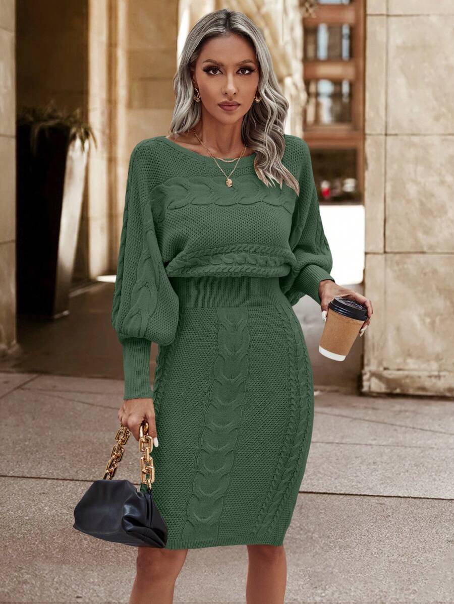 Ljubljana Batwing Sleeve Knit Bodycon Midi Sweater Dress