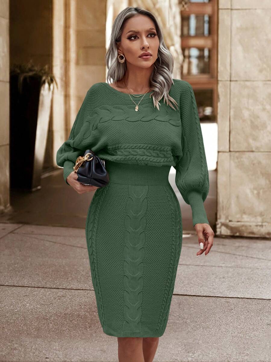 Ljubljana Batwing Sleeve Knit Bodycon Midi Sweater Dress
