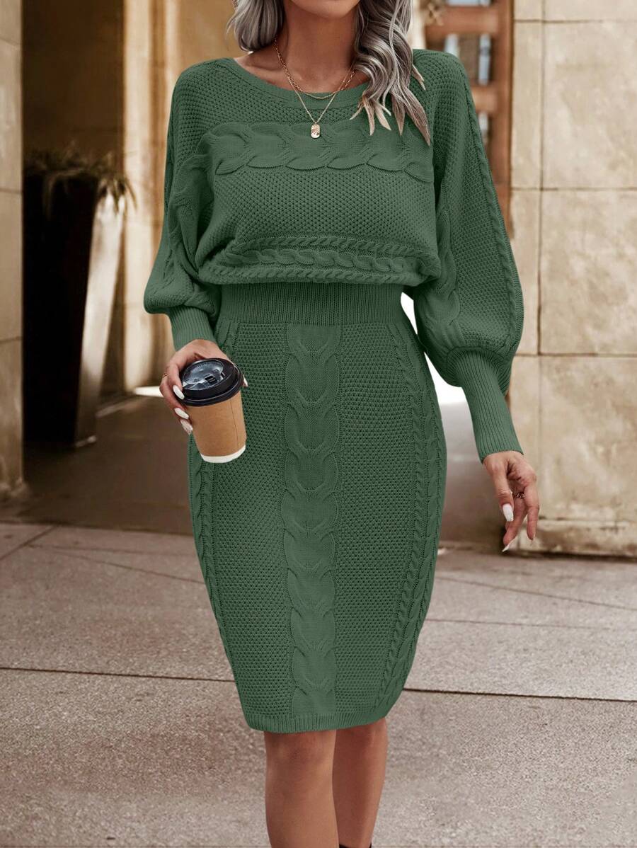 Ljubljana Batwing Sleeve Knit Bodycon Midi Sweater Dress