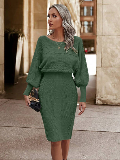 Ljubljana Batwing Sleeve Knit Bodycon Midi Sweater Dress