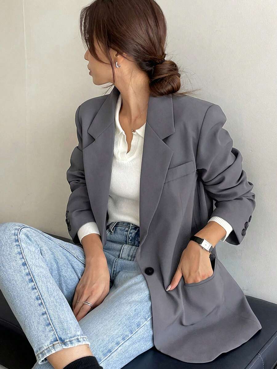 Pimlico Oversized Single Button Notch Lapel Blazer - Grey