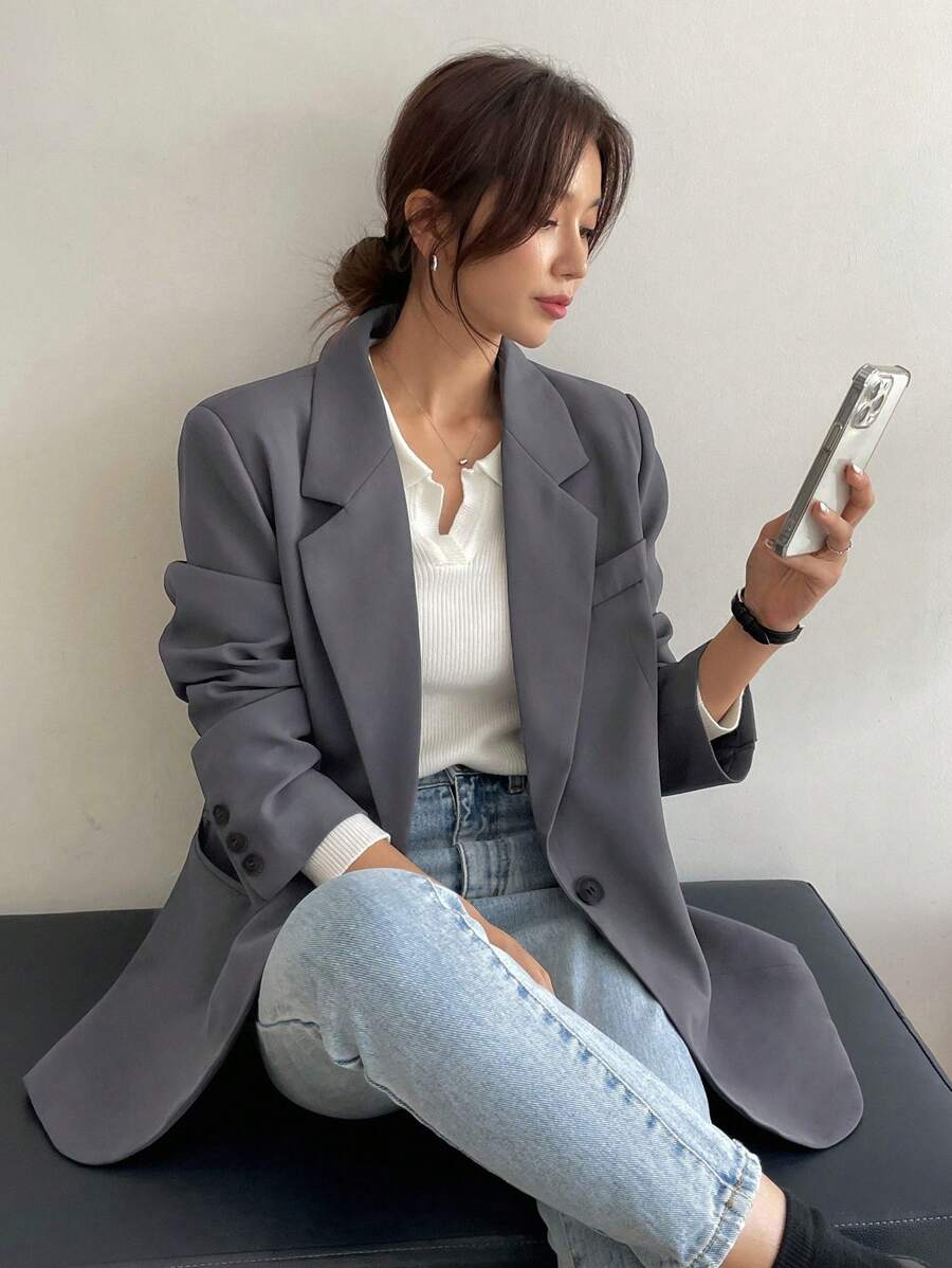 Pimlico Oversized Single Button Notch Lapel Blazer