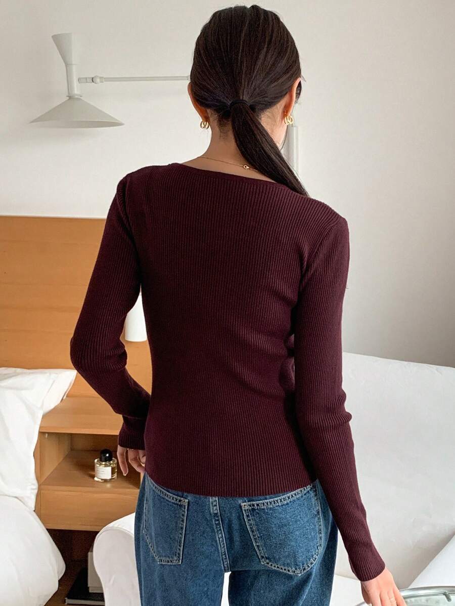 Krakow Ribbed Knit Crew Neck Fitted Pullover Sweater