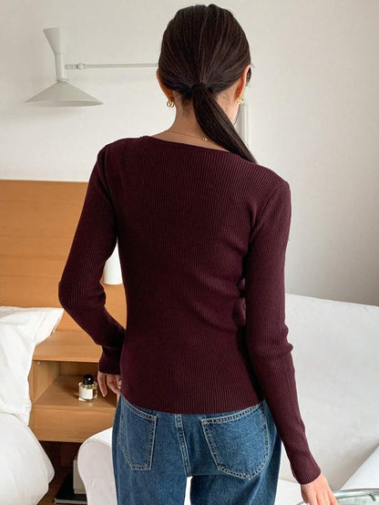 Krakow Ribbed Knit Crew Neck Fitted Pullover Sweater