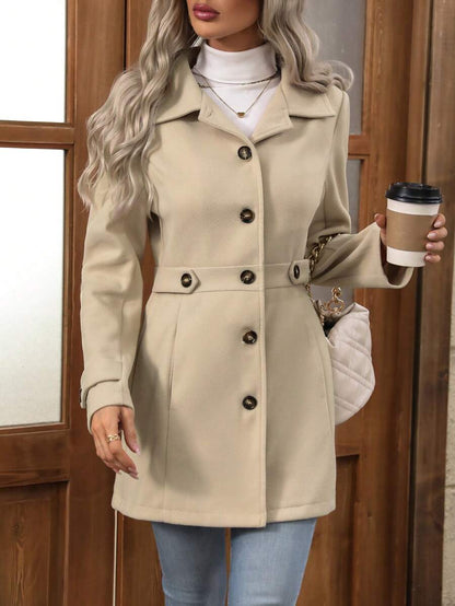 Juliana Single-Breasted Collared Coat with Button Front and Pockets - Navy Blue