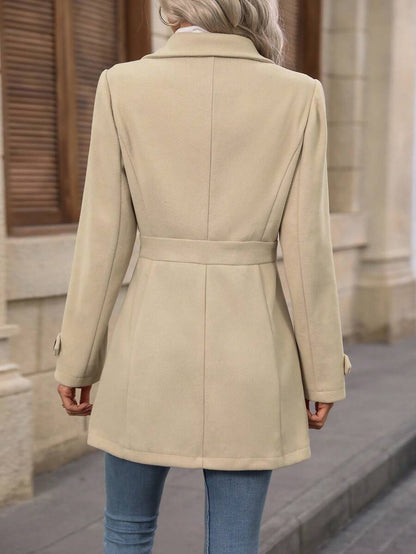 Juliana Single-Breasted Collared Coat with Button Front and Pockets - Light Grey