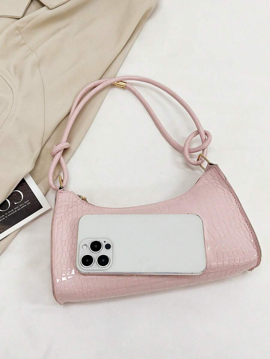 Women's Curved Shoulder Bag, Small Faux Leather Underarm Purse for Everyday and Evening