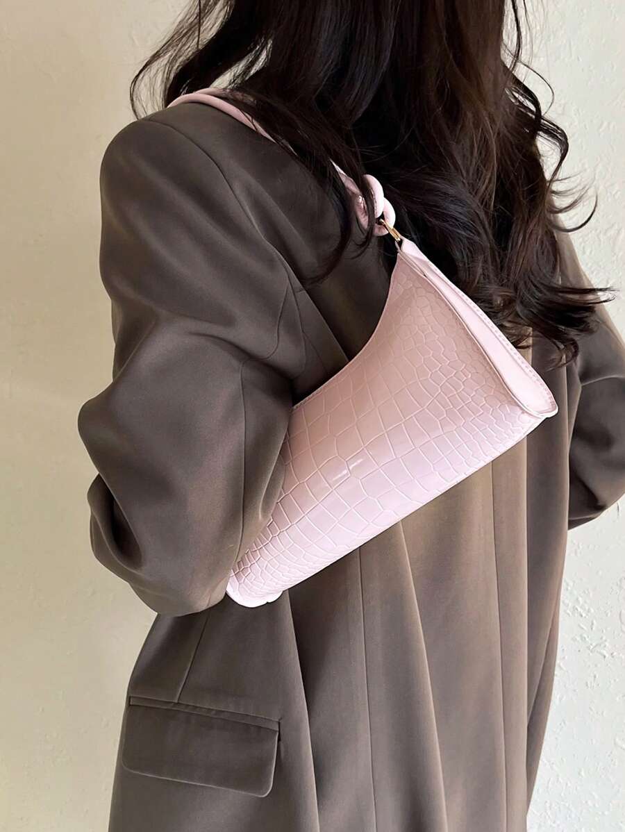 Women's Curved Shoulder Bag, Small Faux Leather Underarm Purse for Everyday and Evening