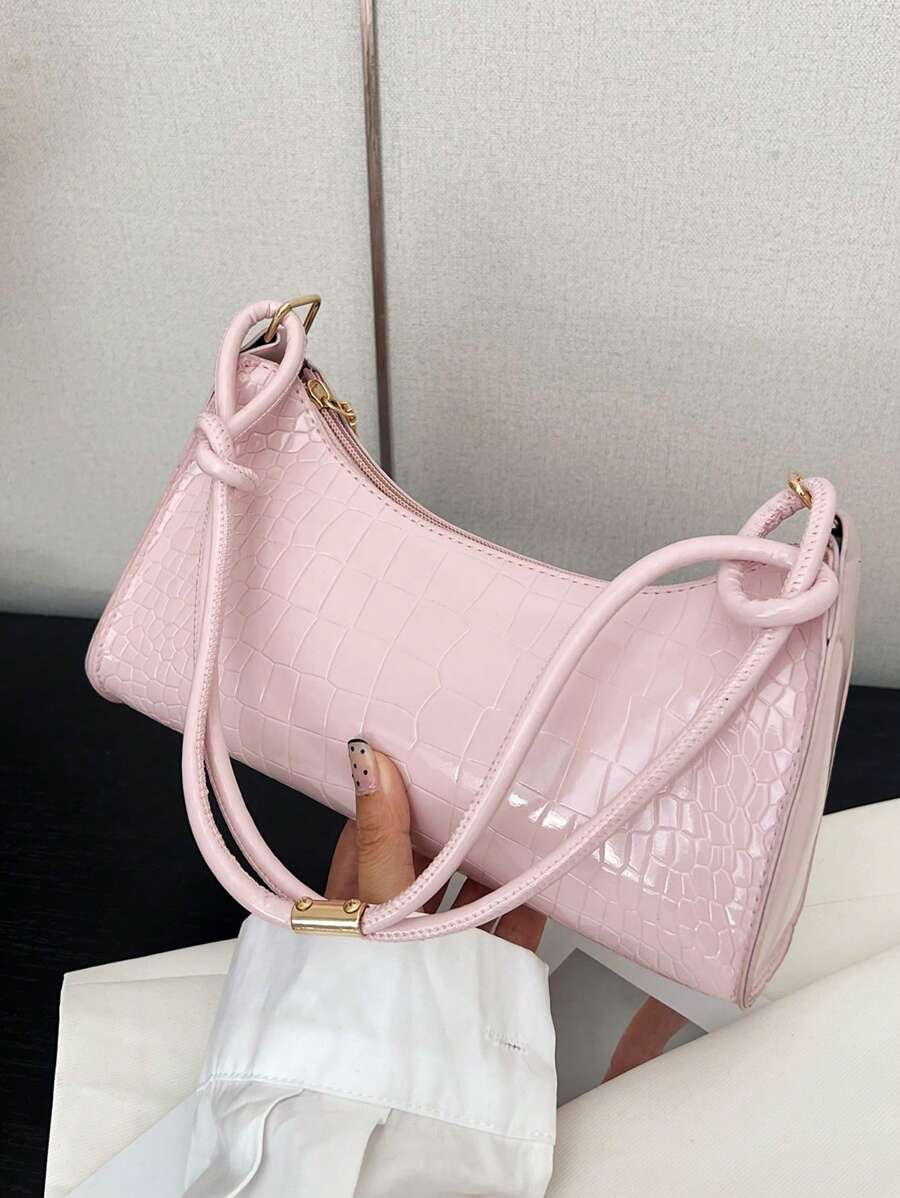 Women's Curved Shoulder Bag, Small Faux Leather Underarm Purse for Everyday and Evening