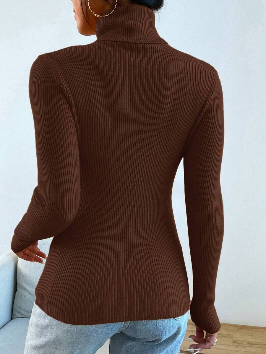 Nicolette Slim Fit Ribbed Knit Turtleneck Long Sleeve Sweater - Black
