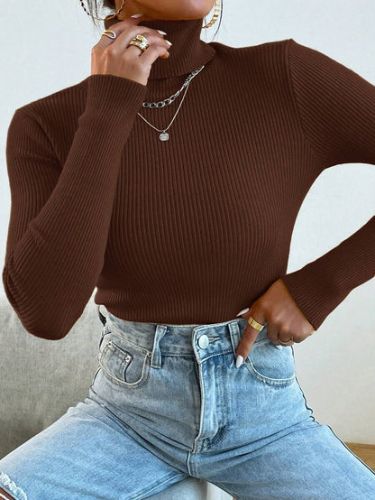 Nicolette Slim Fit Ribbed Knit Turtleneck Long Sleeve Sweater - White