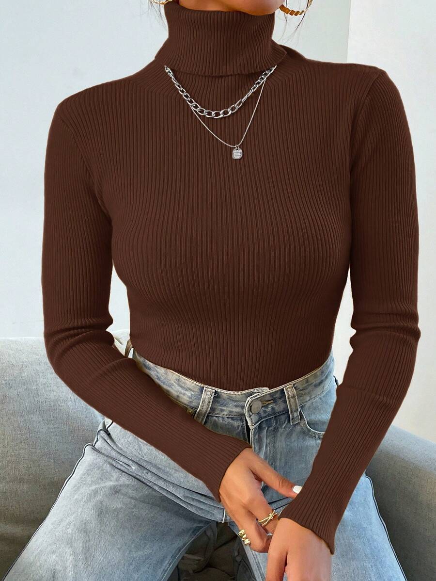 Nicolette Slim Fit Ribbed Knit Turtleneck Long Sleeve Sweater - Green