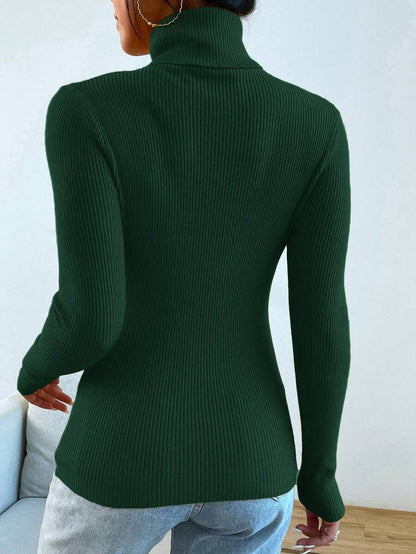 Nicolette Slim Fit Ribbed Knit Turtleneck Long Sleeve Sweater - Mustard Yellow