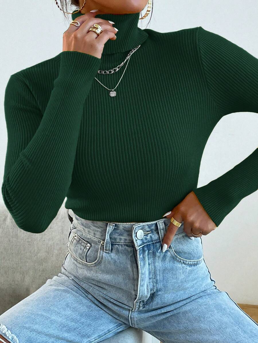 Nicolette Slim Fit Ribbed Knit Turtleneck Long Sleeve Sweater - Dusty Pink