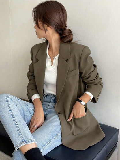 Pimlico Oversized Single Button Notch Lapel Blazer - Army Green