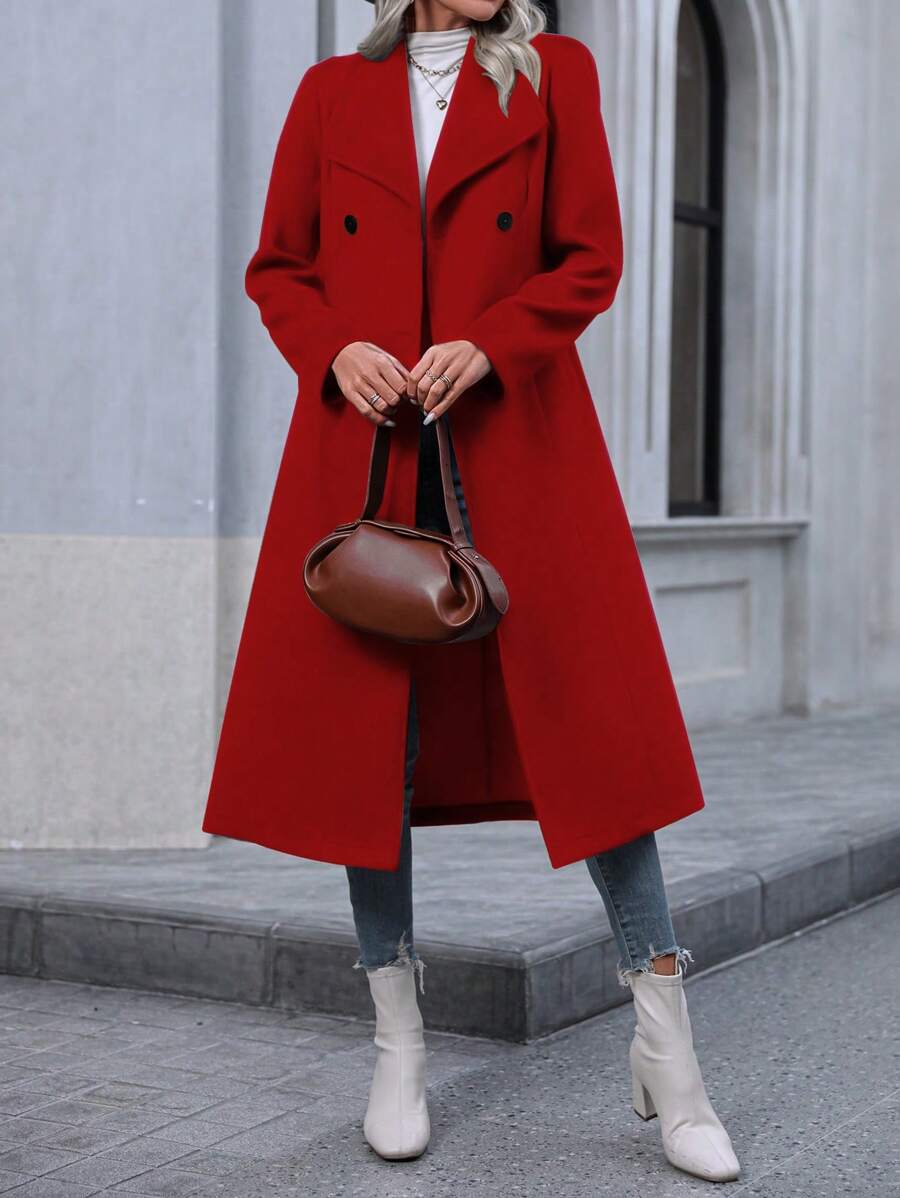 Graz Double Breasted Wool Look Long Overcoat