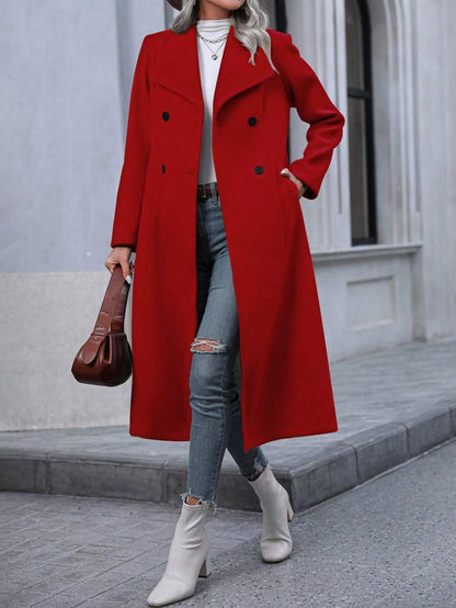 Graz Double Breasted Wool Look Long Overcoat