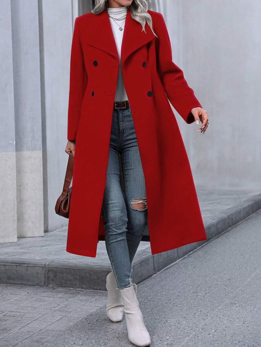 Graz Double Breasted Wool Look Long Overcoat