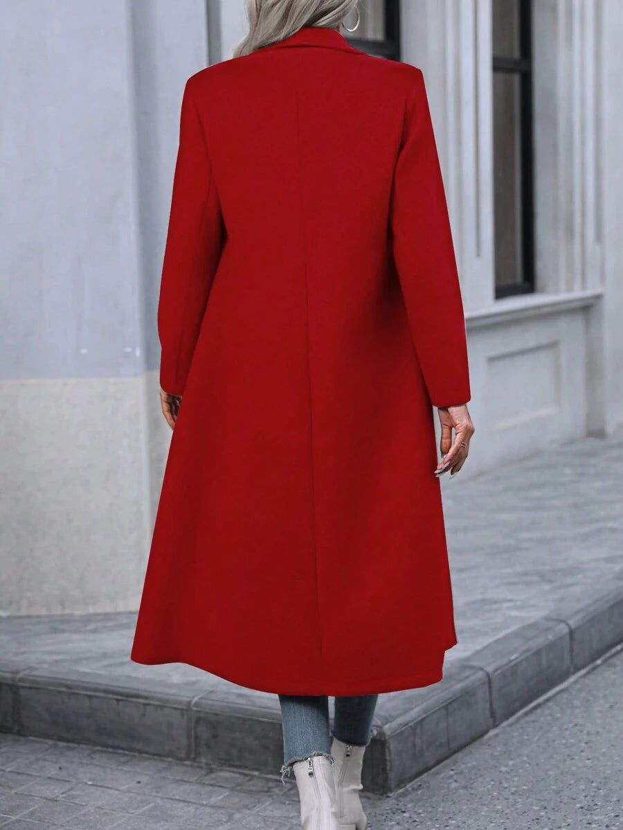 Graz Double Breasted Wool Look Long Overcoat