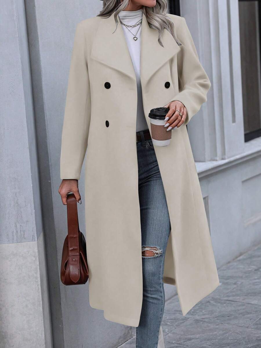 Graz Double Breasted Wool Look Long Overcoat