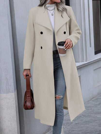 Graz Double Breasted Wool Look Long Overcoat