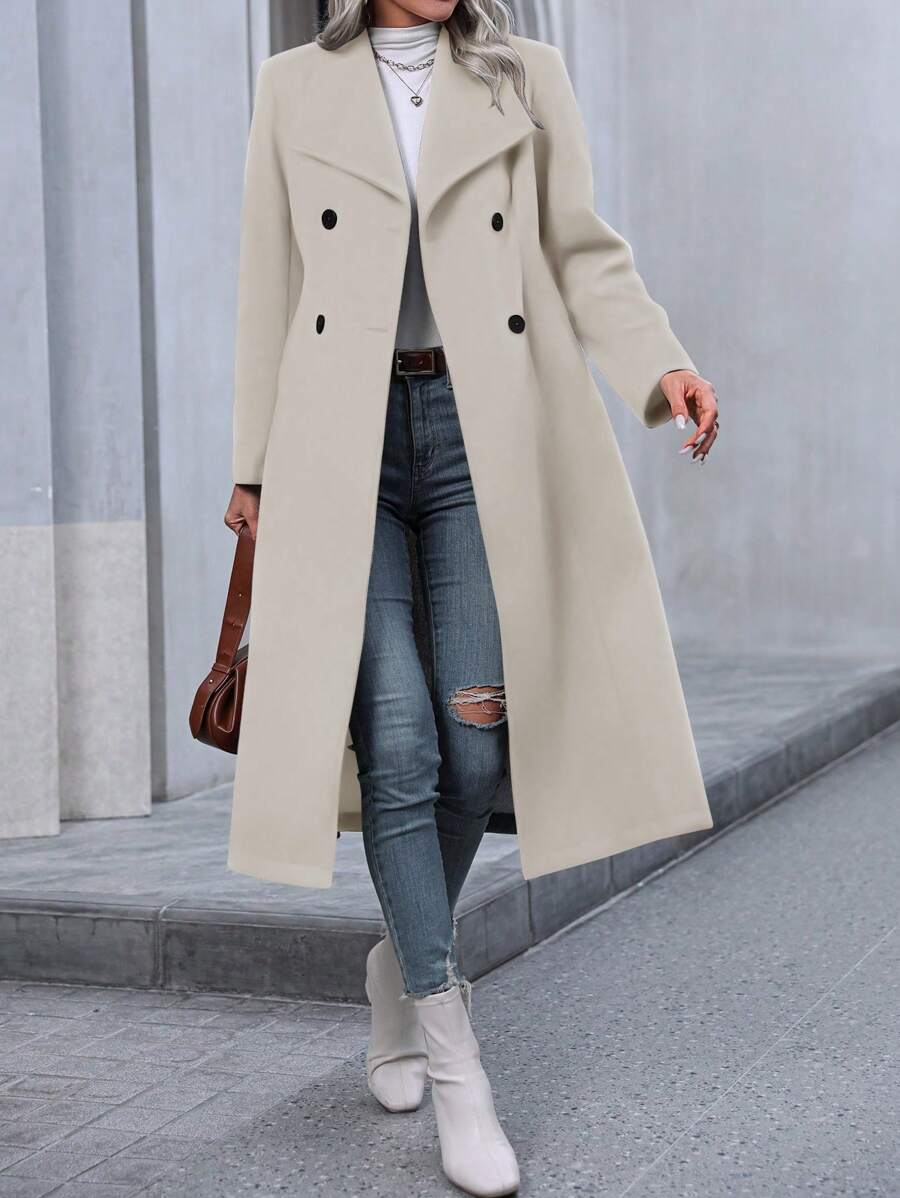 Graz Double Breasted Wool Look Long Overcoat