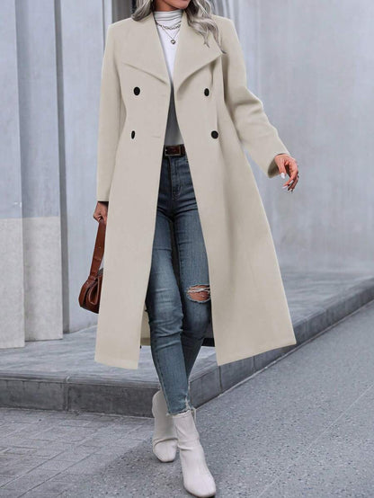 Graz Double Breasted Wool Look Long Overcoat